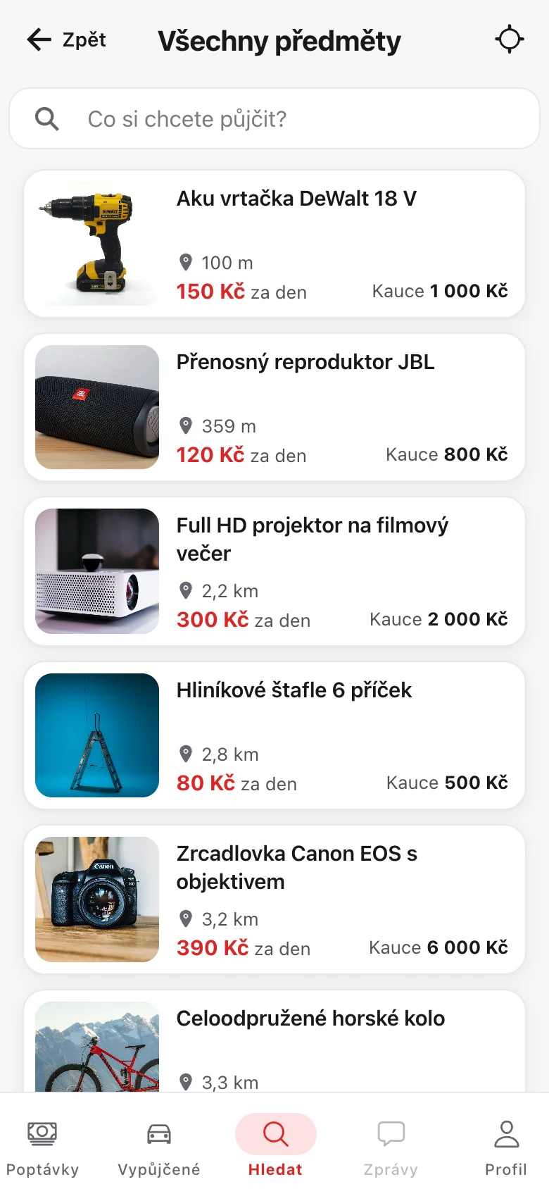 Seznam předmětů v okolí