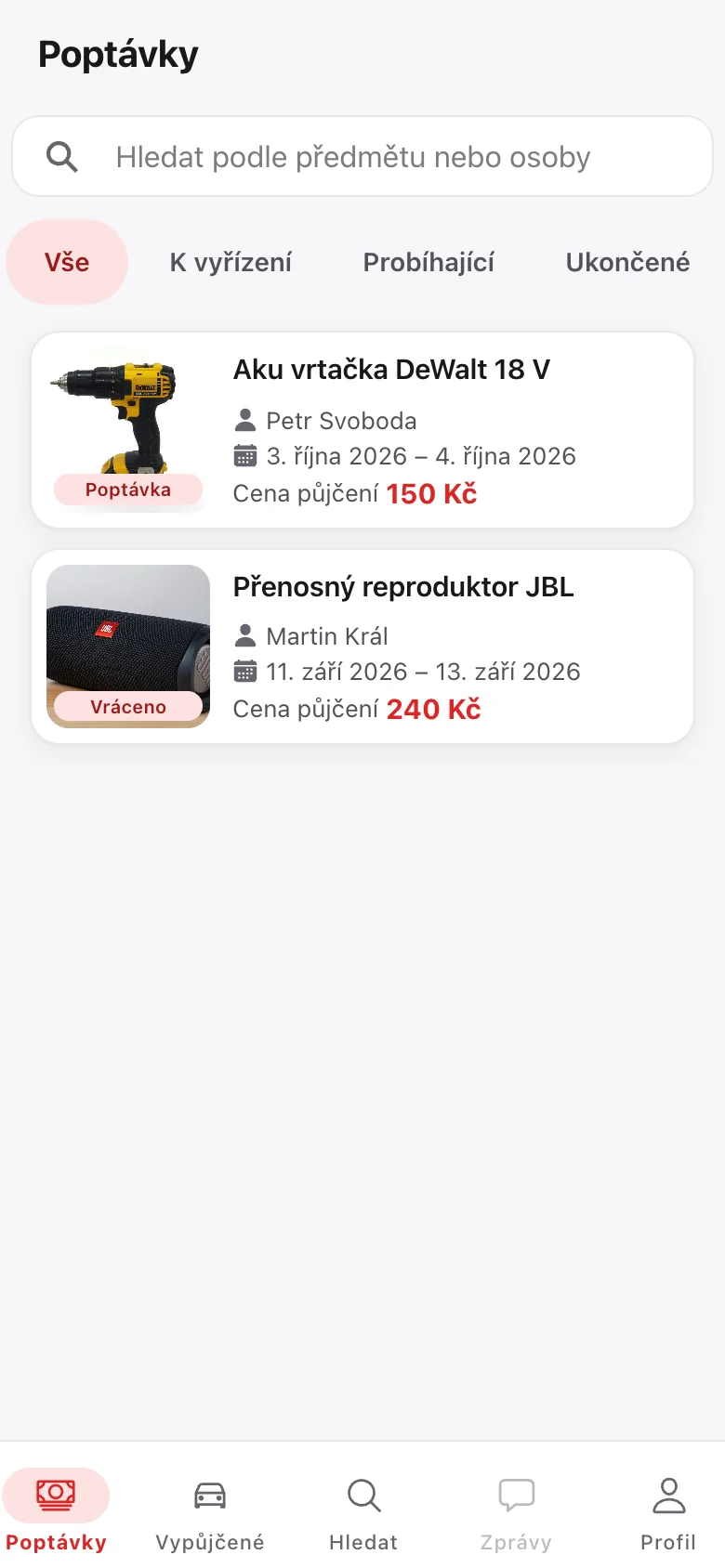 Poptávky na moje předměty